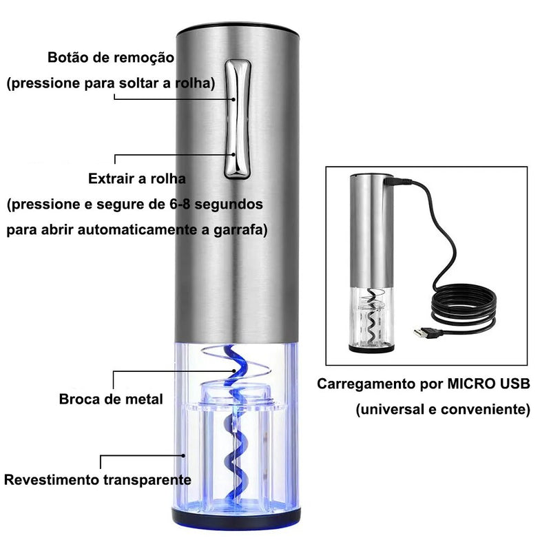 Abridor Elétrico de Vinho - Click Já + 3 Brindes Grátis